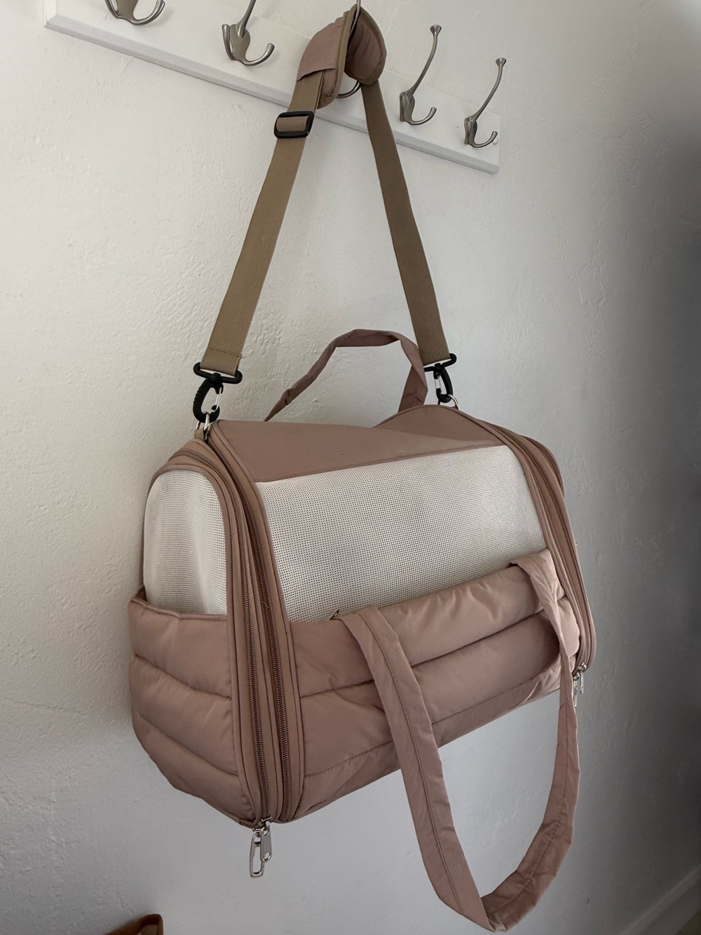 Tan Travel & Pet Carrier Tote Bag - Soft Quilted Shoulder Strap